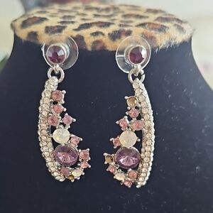 Elegant Silver and Purple Crystal Drop Fashion Jewelry Earrings